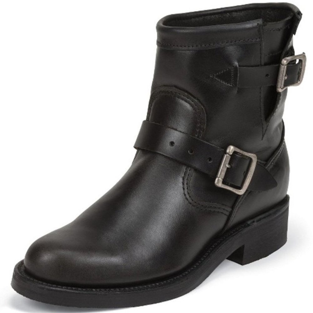 CHIPPEWA Short BLACK Leather Moto Boots Womens